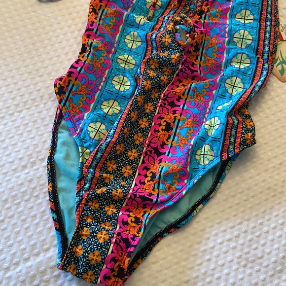 NWT! HOBIE Bright Multicolor One Piece Swimsuit - Picture 4 of 13